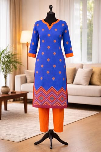 Image of Women's Cotton Blend Unstitched Kurti Set for Women | A-Line Style Dress Material | 2-Piece Traditional Ethnic Wear Suit Fabric