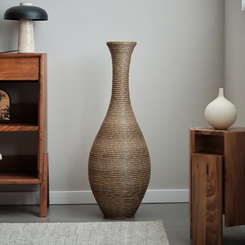 40-inch Tall Artificial Rattan Floor Vase - Elegant Beige, Versatile
