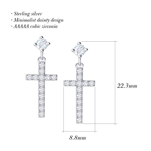 Carleen 14K White Gold Plated Sterling Silver Cubic Zirconia Cz Simulated Diamond Small Cute Cross Stud Earrings For Women Dangle Drop Earrings For Girls #TOP3