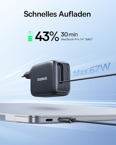 Baseus Enercore USB C Ladegerät 67W, GaN Schnellladegerät mit Kabel – Ansicht 2