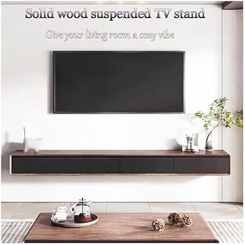 Floating Tv Shelf Stand Cabinet Unit For Living Room Media Wall Mounted Long Tv Media Units Console,Floating TV Stand, Solid Wood Home Entertainment Center, Stylish White & Black Design, Amp