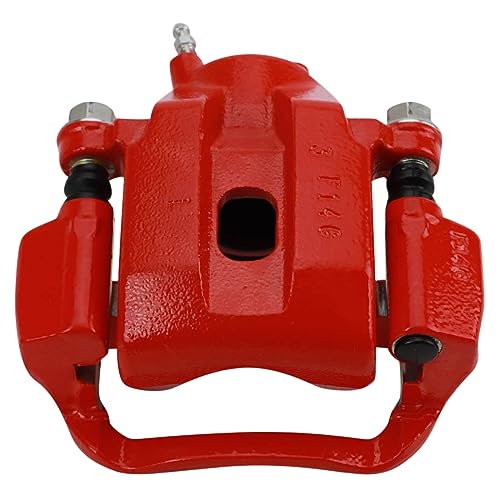 Image of TRQ Rear Left Brake Caliper w /Bracket Performance Red Drivers Side