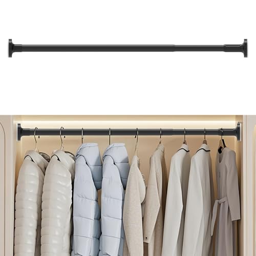 Adjustable Wardrobe Rail 70-120cm, Heavy Duty Black Stainless Steel Retractable Wardrobe Rods, Extendable Curtain Rod for Windows & Showers, Closet Hanging Rails for Clothes Wardrobe Cabinet Bathroom