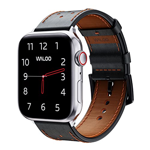 Bracelet de rechange en cuir respirant noir montre Apple Watch 45mm 44mm 42mm SE