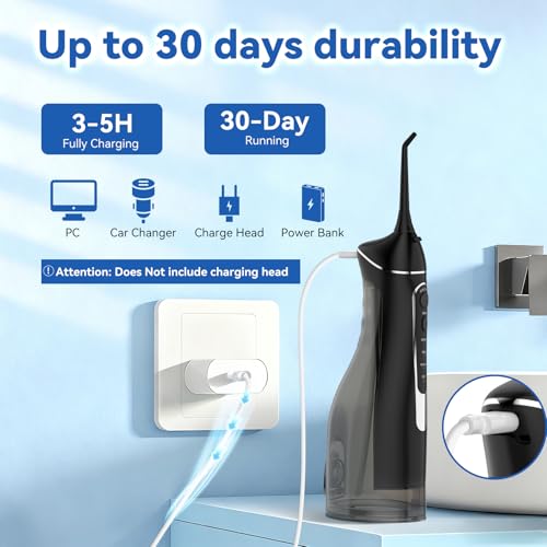 Image of Cordless Portable Water Flosser with 300ML Tank: Rechargeable Oral Irrigator with 5 Tips for Travel, Braces Care and Sensitive Gums, IPX7 Waterproof Teeth Cleaning Device(Black)