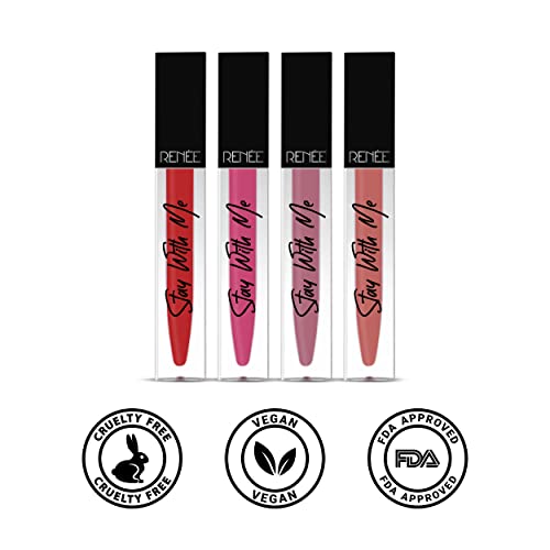 Image of RENEE Stay With Me Matte Liquid Lipstick, Long Lasting, Non Transfer, Water & Smudge Proof, Light Weight Liquid Lipstick, Nude Combo of 4, 5ml