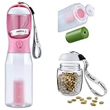 Cibaabo Dog Water Bottle with Food Container & Poop Bag Holder, Travel Water Bowl, Portable Pet Dispenser, Girl Dog Accessories Stuff Items Essentials Gift for Yorkie Chihuahua Walking Hiking