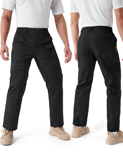 IGOLUMON Men\'s Stretch Tactical Pants, Ripstop Cargo Pants Outdoor Lightweight EDC Hiking Work Pants with 10 Pockets, Black - Thumbnail 2