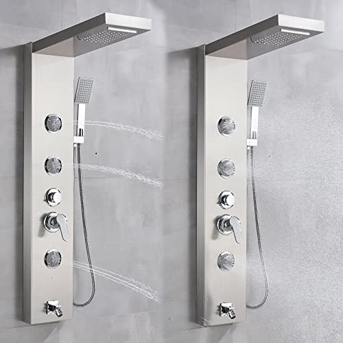 Columna de Ducha Panel de Acero Inoxidable LED sistema de ducha mezcladora con boquillas de masaje y cascada Acabado cepillado miniatura 7