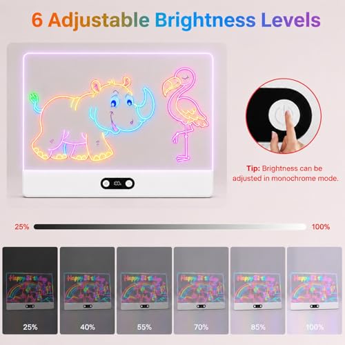 Tableau notes acrylique rechargeable à 3 modes d'éclairage LED et 8 feutres couleurs
