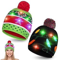 VGOODALL 2PCS Christmas LED Beanie Hats