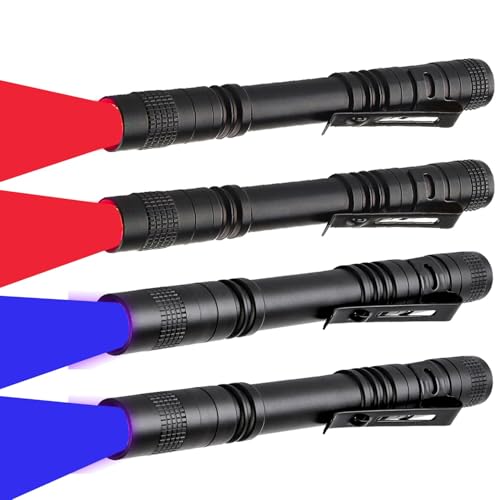 MVIOCS LED-Taschenlampen, 4 Stück, hohe Lumen, Schwarzlicht, rotes Licht, Stiftlampe, Multifunktions-LED-Taschenlampe, für Camping, Nachtsicht, Angeln, Detektor
