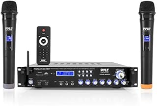 Pyle Bluetooth Multi-Channel Hybrid Pre-Amplifier System - 3000W Home Audio Rack Mount Stereo Power Amplifier Receiver w/ Radio, USB, UHF, Dual Wireless Karaoke mic, Speaker Sound System -PWMA4004BT