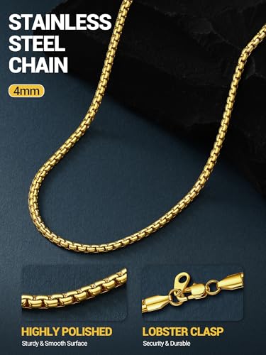 Image of PROSTEEL Stainless Steel Flat Box Link Chain Necklace for Men