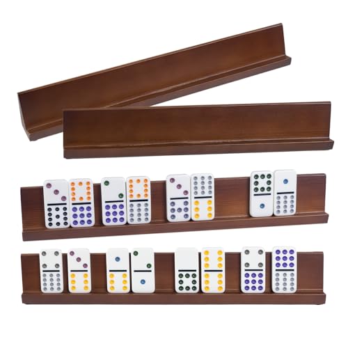 4Pcs Wooden Domino Holders Set,Domino Tiles Trays Rack, Wood Holders