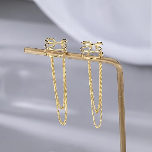 SLUYNZ 925 Sterling Silver No Piercing Cuff Earrings Chain for Women Wrap Earrings Tassel Clip On Ear 6
