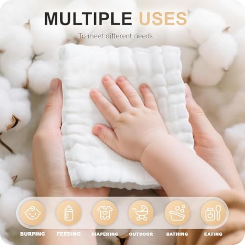 Image of Cuddle Campus Baby Washcloths 6 Packs, Muslin Washcloths Baby,Cotton Burp Cloths, Extra Absorbent and Soft Wash Clothes for Newborns, 12x12 Inches