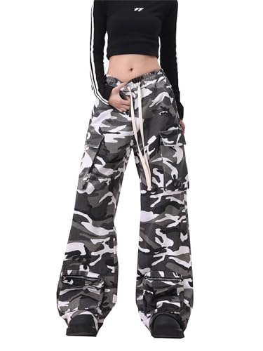 SANGTREE Women's Camo Cargo Pants Multi-Pocket Casual Wide Legs Streetwear2