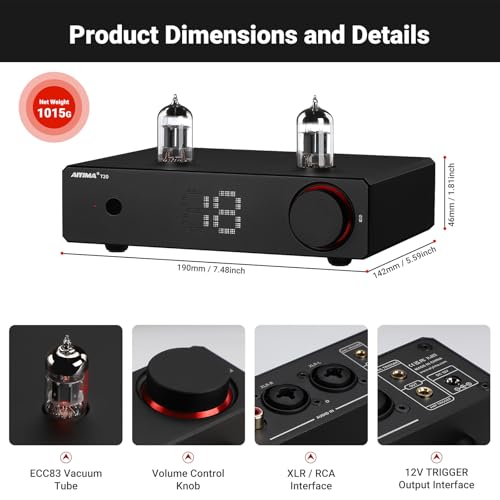 Image of AIYIMA T20 Fully Balanced Tube Preamp for Home Audio - ECC83 Tube Design, Swappable Op-Amps & Tubes, XLR /RCA Inputs /Outputs, Pre-Amp for 2 Channel Stereo Hi-Fi Amplifier & 2.1 Theater Setup