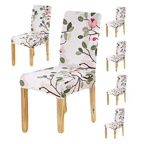BRIDA ® Polyester & Spandex Elastic Stretchable Floral Printed Dining Chair Covers (White, Standard size)