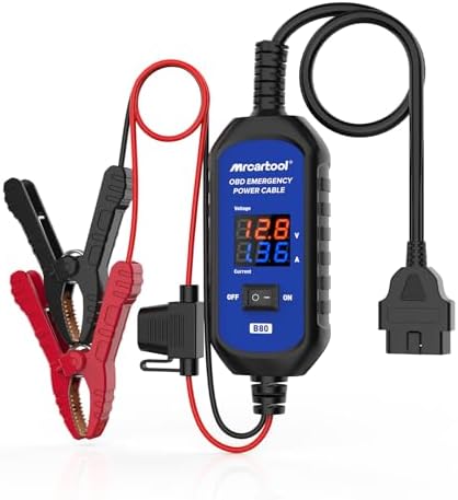 OBD2 Car Memory Saver Cable with Voltage and Current Display, Vehicle Emergency Power Supply Cable 12V with 2 Alligator Clips&3A Fuse and Auto Leakage Detection