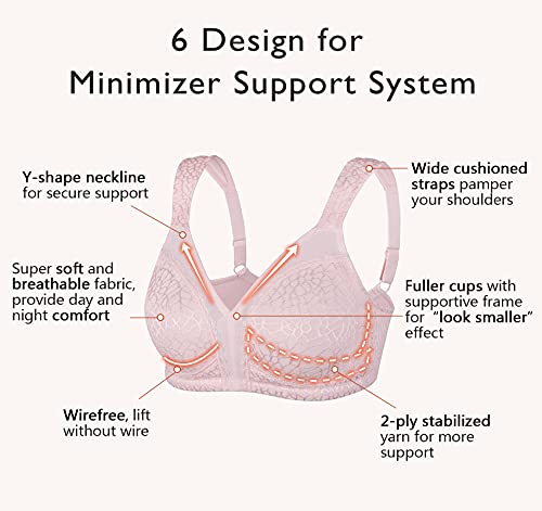 Dotvol Women's Full Figure Minimizer Bras Comfort Large Busts Wirefree Non Padded Plus Size Bra(46Ddd, Blushing Pink) #TOP1