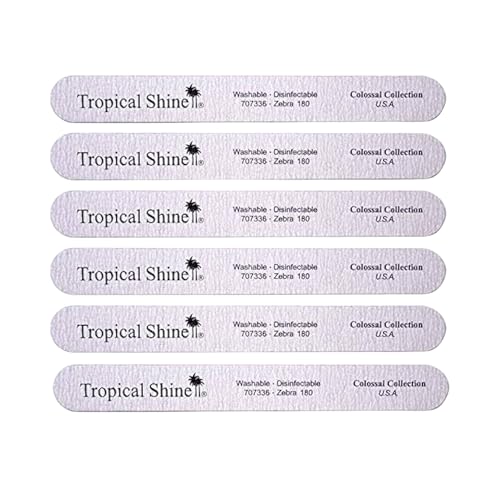 Tropical Shine Jumbo Zebra 180 Colossal Collection - 6 pcs Nail Files for Professional Nail Care and Shaping - Medium (180) Grit Nail File Set for Natural Nails ( 707336)
