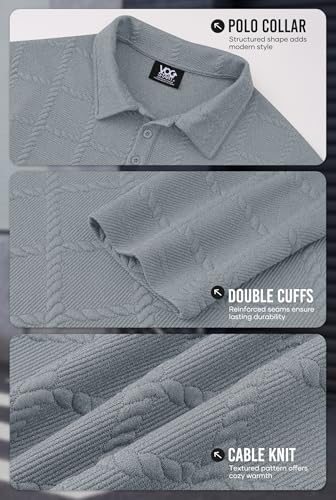 VOGSTART Polo texturizada para hombre con manga larga y botones, talla S-XXL miniatura 6