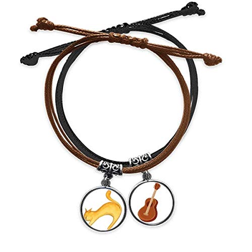 Pulsera de cuerda de gato naranja de acuarela con detalles de guitarra