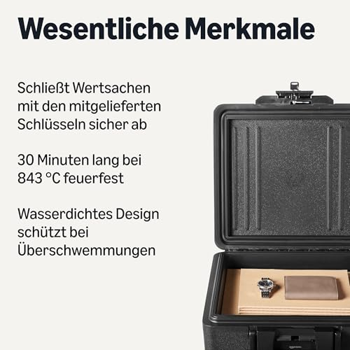Amazon Basics Dokumentenkassette Feuer- und Wasserfest mit Schlüsselschloss, 11L Fassungsvermögen, UL 72 Klasse 350 zertifiziert, Schwarz