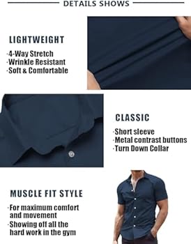 COOFANDY Herenhemd korte mouwen zomerhemd businesshemd herenhemd korte mouwen vrijetijdshemd stretch hemden mannen kortmouwhemd XS-4XL, grijs, S