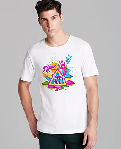 Image of Decor Production Men's /Women's Regular Fit -Colourful - Holi Tshirt Shirt for Men /Women Printed Round Neck Tshirt || Mens /Womens Tshirts Polycotton Half Sleeve