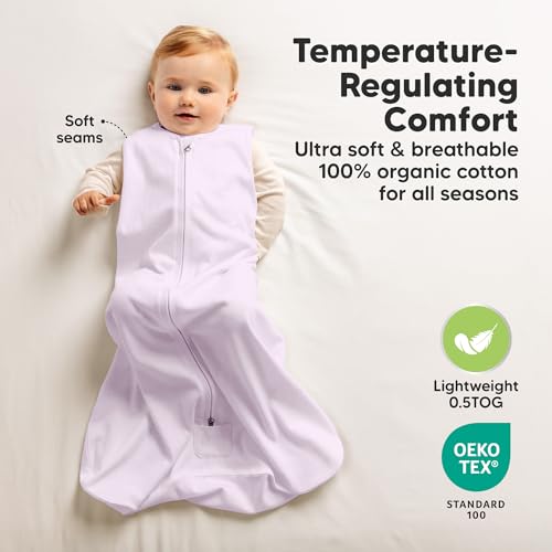 Image of 2-Pack Baby Sleep Sacks, Zipper Wearable Blanket - 100% Organic Cotton 0.5TOG, Soft Lightweight Toddler Sleeping Sack 3-6 months, Easy to Wear Newborn Swaddles Sleepsack (Lilac, S)