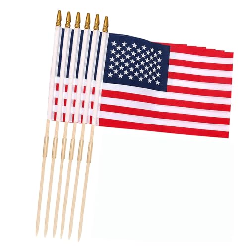 6 Pack 12x18 Inch American Stick Flags with Kid-Safe Spear Top