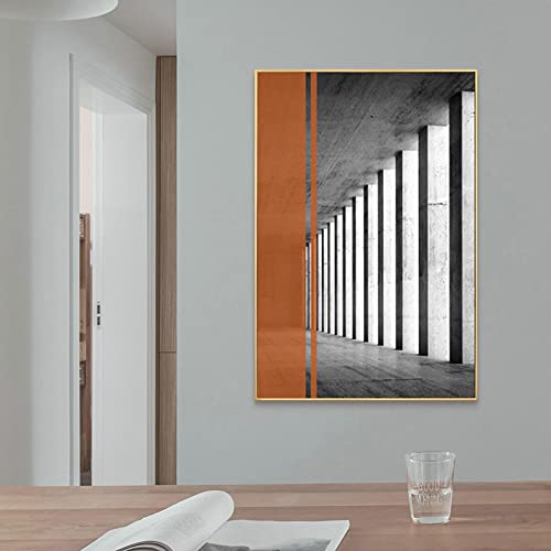 Affiche architecture orange et or | Toile abstraite moderne salon 60x90cm
