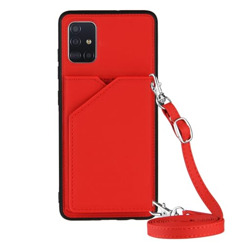 Étui portefeuille en cuir rouge pour Samsung Galaxy A51 4G avec lanière amovible