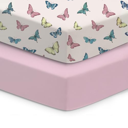 Image of Crib Sheets 2 Pack, Fitted Crib Sheet for Standard Crib Mattress 28x52x9, Ultra Soft Jersey Knit, Breathable Stretchy Deep Pocket, Snug Fit Stays Put, Baby Crib Mattress Sheet