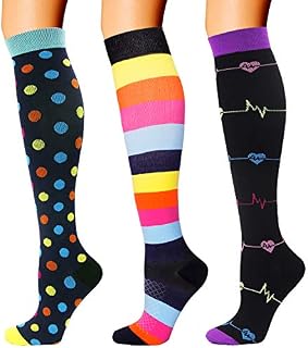 3 Pairs Compression Socks for Women Men 20-30mmhg Knee High Stocking for Running