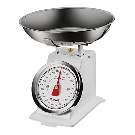 Báscula Cocina Analógica Silvano, Balanza de Alimentos Multifuncional, Diseño Retro, Alta Precision, Capacidad Máxima de 5 Kg, Cuenco de Acero Inoxidable Incluido, Limpieza Sencilla