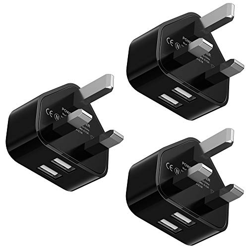 AXIULOO USB Charger Plug, 3-Pack 2.1A/5V Dual Port USB Power Adapter Mains Wall Charging Adaptor Replacement for iPhone Xs Max Xs XR X 11 8 7 6 6S Plus 5S 5C SE 5 10, Samsung, LG, Android, Cell Phone