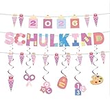 Schulkind Girlande Für Einschulung Mädchen 2026 Banner, Rosa Wimpelkette Outdoor Sowie Festliche Einschulung Deko Zum Ersten Schultag, Hängedeko Für Den Schulstart