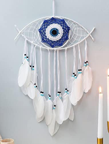 Nice Dream Capteurs de rêves Mauvais œil, Décor de Chambre de bébé pour Filles garçons, Blanc Décoration Murale en Plumes Faite à la Main, Accueil Ornements Artisanat Cadeau pour Chambre Cover
