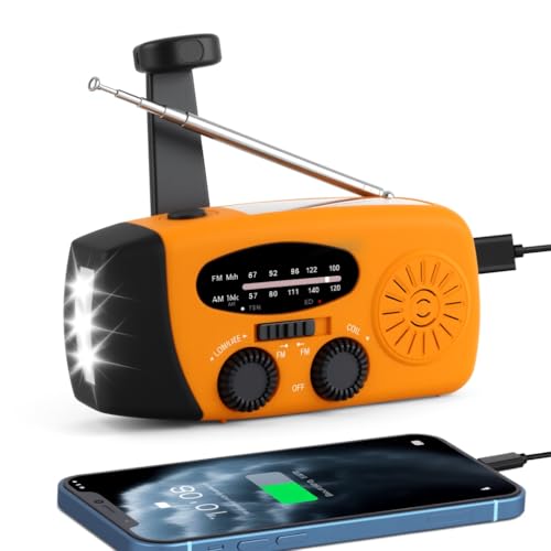 Wind Up Solar Radio Emergency Portable Hand Crank Weather with AM/FM Radio 3-LED Flashlight Torch SOS Alarm Rechargeable Power Bank USB Phone Charger Xmas Gifts for Camping Hiking Travel Emergencies