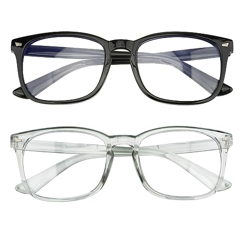 ZNHIS Blue Light Glasses, Blue Light Blocking Glasses, 2 Pack, Clear Glasses, Clear Bluelight Glasses, Blue Light Glasses for Women Men, Anti-Eyestrain UV Glare Glasses (Black + Gray) -  2023