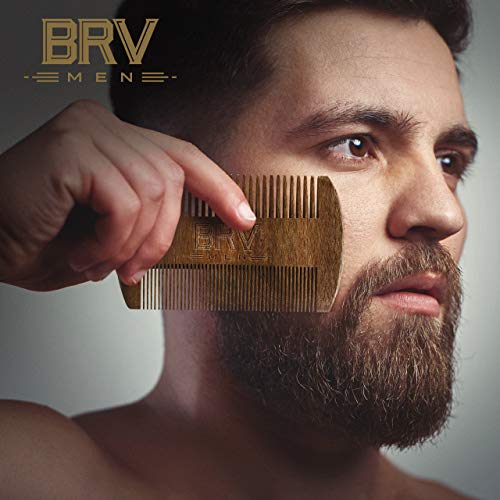 Brv Men Beard & Mustache Comb - 100% Natural Green Sandalwood - Pocket Size, Comes With Carry Case - Works Perfectly With Your Beard Oil And Beard Balm - For All Types And Styles Of Hair #TOP5