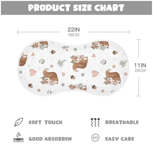 2 Pack Muslin Burp Cloths Squirrel Floral Hearts Cotton Baby Burp Cloths Ultra Absorbent Soft Burping Cloth Washcloths for Newborn Baby Boys Girls 22"x11"2