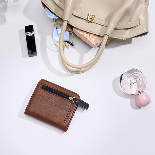 Image of Gostwo Small Wallet for Women, Slim Bifold Credit Card Holder, Compact RFID Blocking Cash Wallet, Billfolds Thin Leather Zipper Pocket, Mini Wallet Gift for Ladies Teen Girls Travel with ID Window
