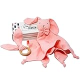 Grace & Graham Organic Muslin Cotton Bunny Lovey Blanket - Security Blankets for Babies - Ultra Soft & Breathable - Loveys for Babies - Loveys for Girls (Pink)