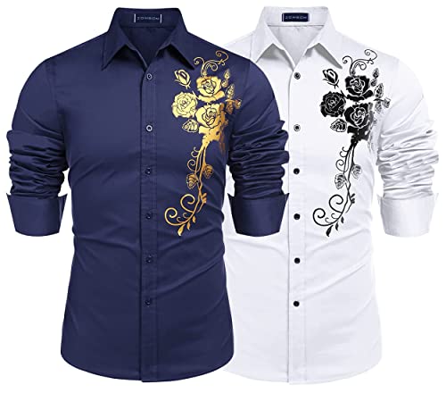 Image of Zombom Men's Regular Fit Cotton Blend Printed Full Sleeve Casual Shirts