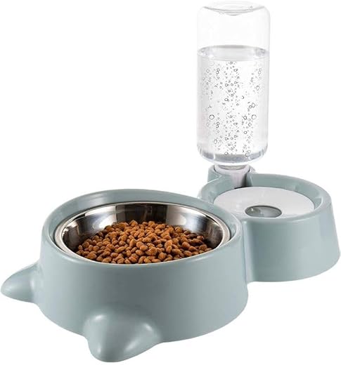 Pringo 2 in 1 Cat and Dog Food Bowl with Automatic Water Dispenser | Double Pet Feeding Bowl with Detachable Stainless Ste...